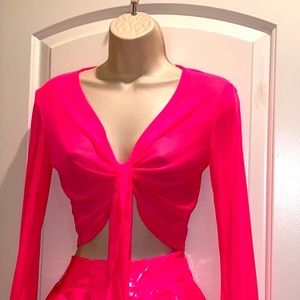 New Pink Marabou long sleeve Blouse